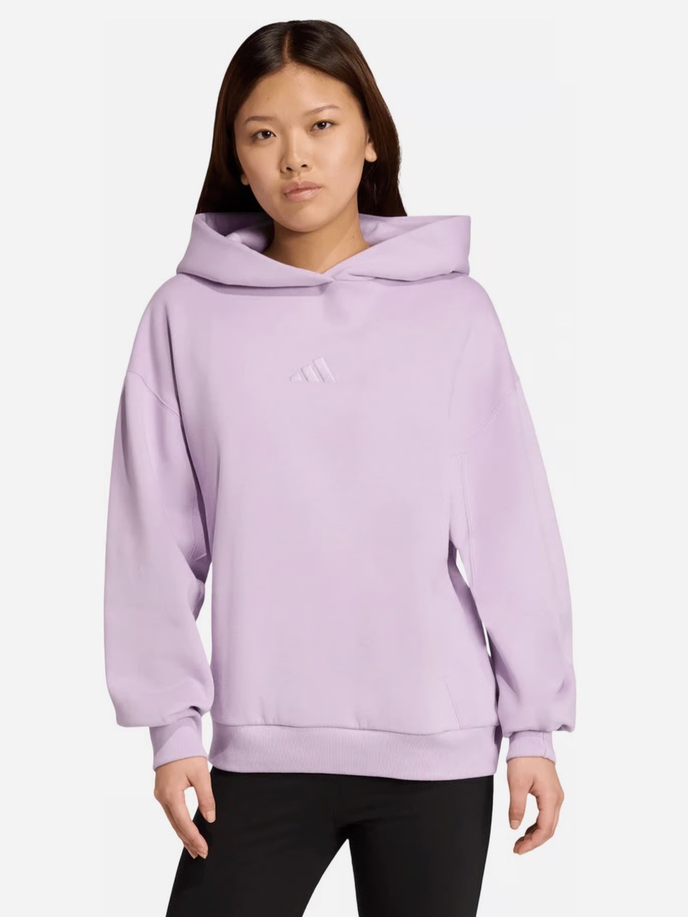 adidas ALL SZN Fleece Loose Hoodie in a light purple